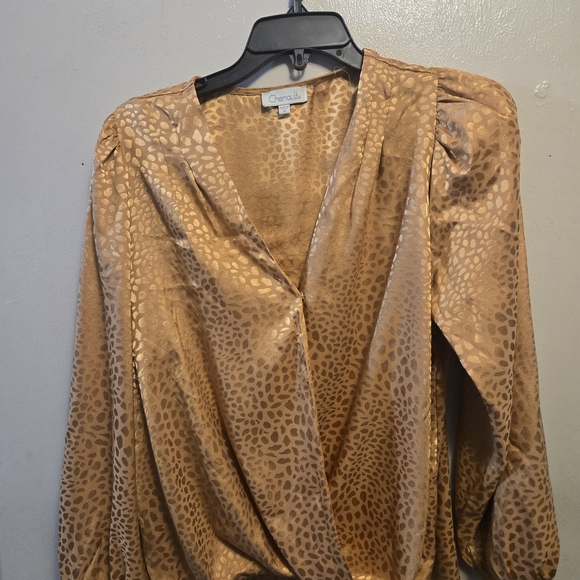 Chenault Tops - Chenault Gold Animal Print Blouse